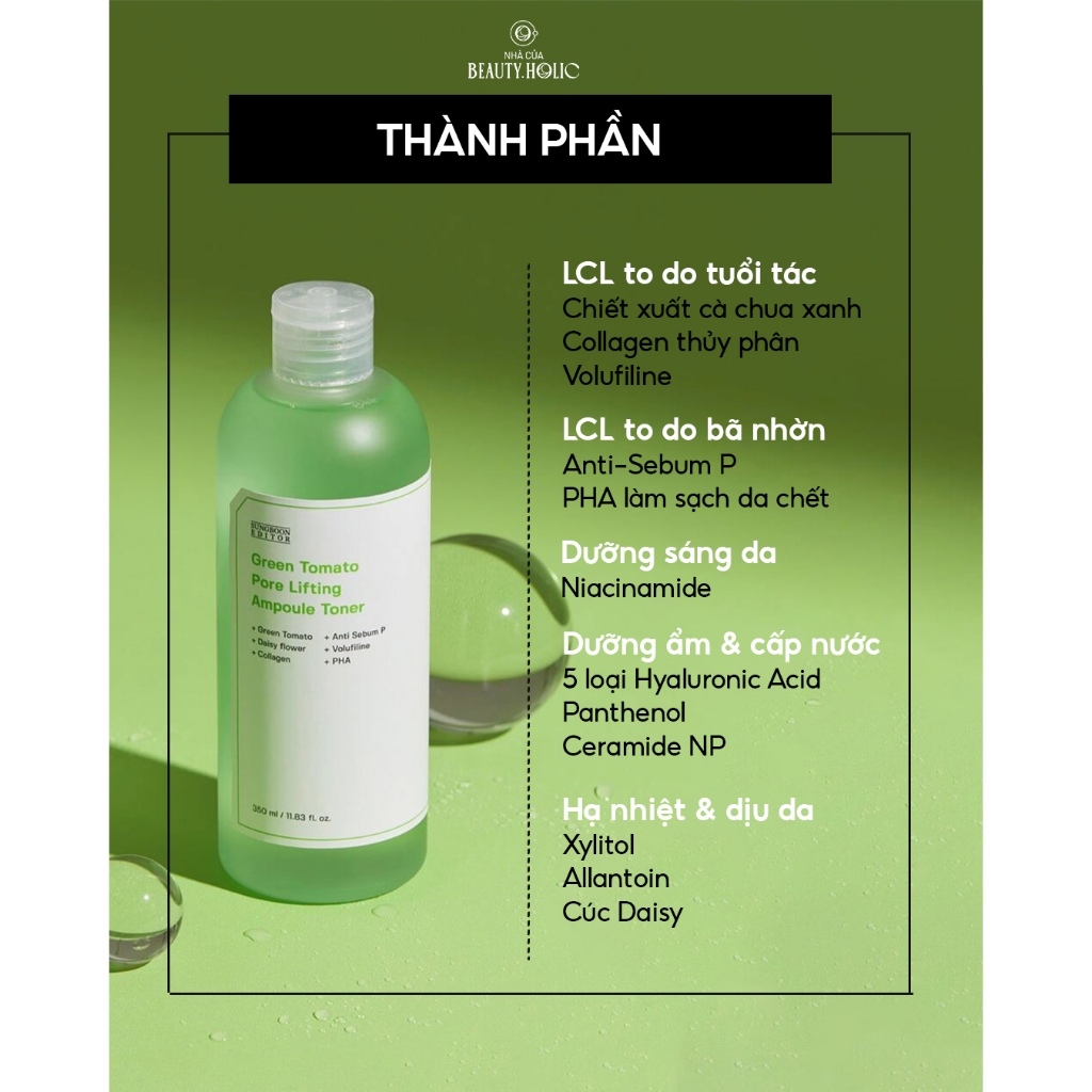 Toner cà chua xanh SUNGBOON EDITOR GREEN TOMATO PORE LIFTING TONER