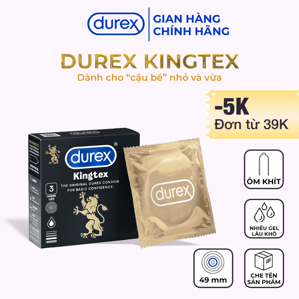 Bao Cao Su Durex Kingtex 49mm Ôm Khít Sung Sướng Như Thật, Hộp 3 Cái - Ba Con Sói For Man