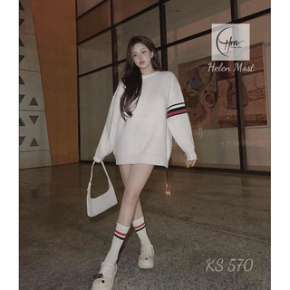 Áo Nỉ Nữ , Áo Cổ Tròn Sweater In Hình Chó 5 Vạch