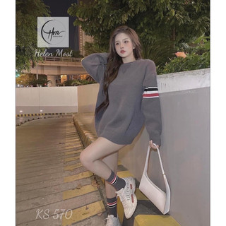 Áo Nỉ Nữ , Áo Cổ Tròn Sweater In Hình Chó 5 Vạch
