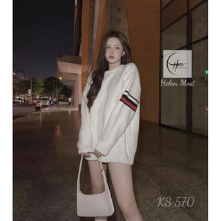 Áo Nỉ Nữ , Áo Cổ Tròn Sweater In Hình Chó 5 Vạch