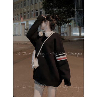 Áo Nỉ Nữ , Áo Cổ Tròn Sweater In Hình Chó 5 Vạch