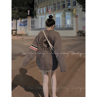Áo Nỉ Nữ , Áo Cổ Tròn Sweater In Hình Chó 5 Vạch