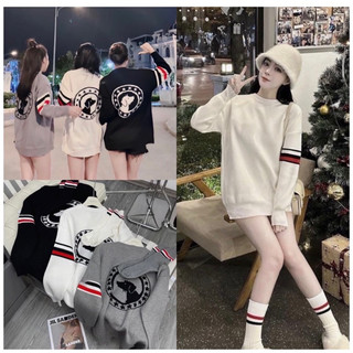 Áo Nỉ Nữ , Áo Cổ Tròn Sweater In Hình Chó 5 Vạch