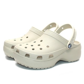 Dép sục nhựa đi mưa chống hôi chân Crocs band đế cao 5cm cho nữ màu kem