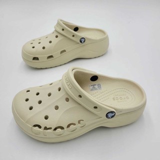 Dép sục nhựa đi mưa chống hôi chân Crocs baya đế cao 5cm cho nữ màu kem