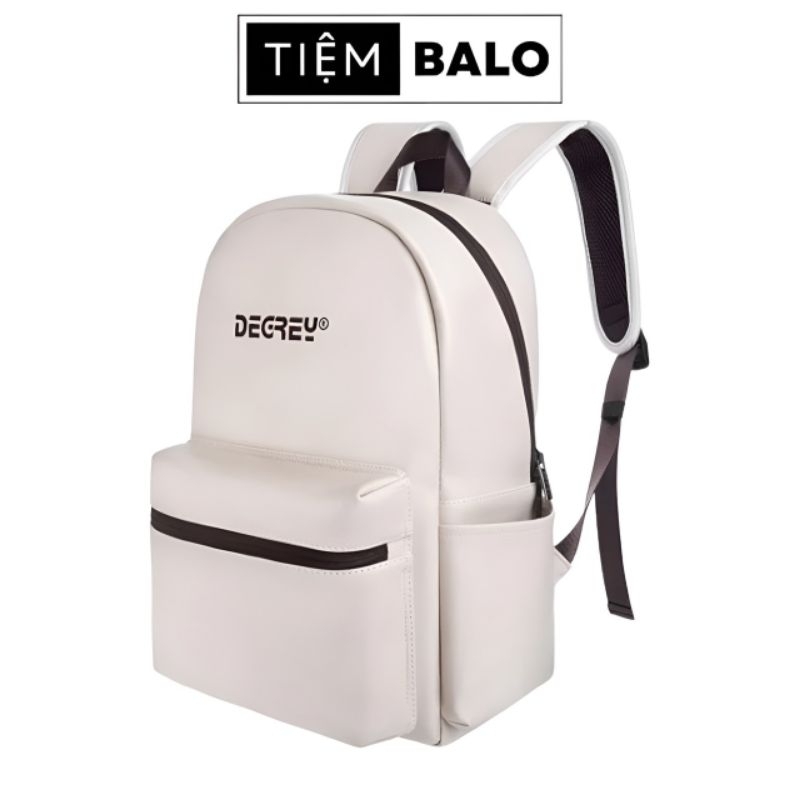 Balo Trà Sữa DG Leather Backpack Chất Da Simili Trượt Nước Đựng Vừa Laptop 15,6 Inch Cặp Da Đi Học Màu Be Thời Trang