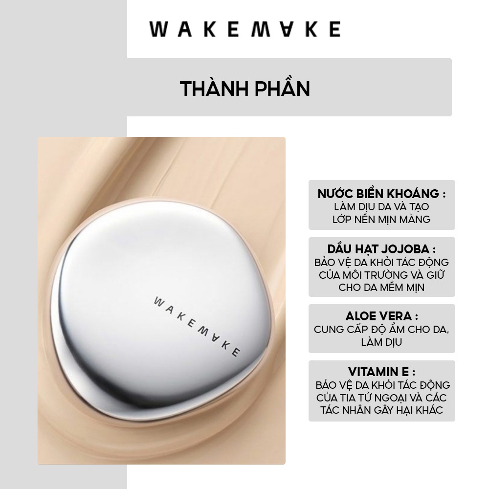 Phấn Nước Che Phủ Hoàn Hảo, Căng Bóng Cushion Wakemake Water Velvet Cover 15g