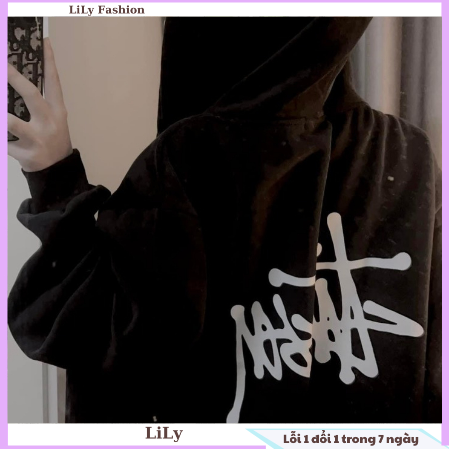 Áo khoác nỉ họa tiết chữ trước sau basic, áo hoodie zip có khóa kéo kèm dây rút mũ form rộng Unisex thời trang tuổi teen