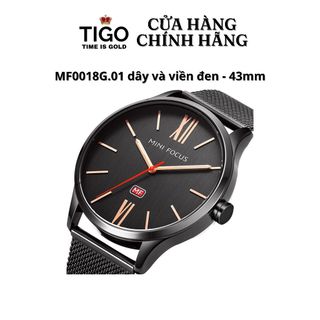 Đồng Hồ Nam MINI FOCUS MF0018G.01 Dây Thép Đen Viền Đen Thép Không Gỉ Mặt Tròn 43mm