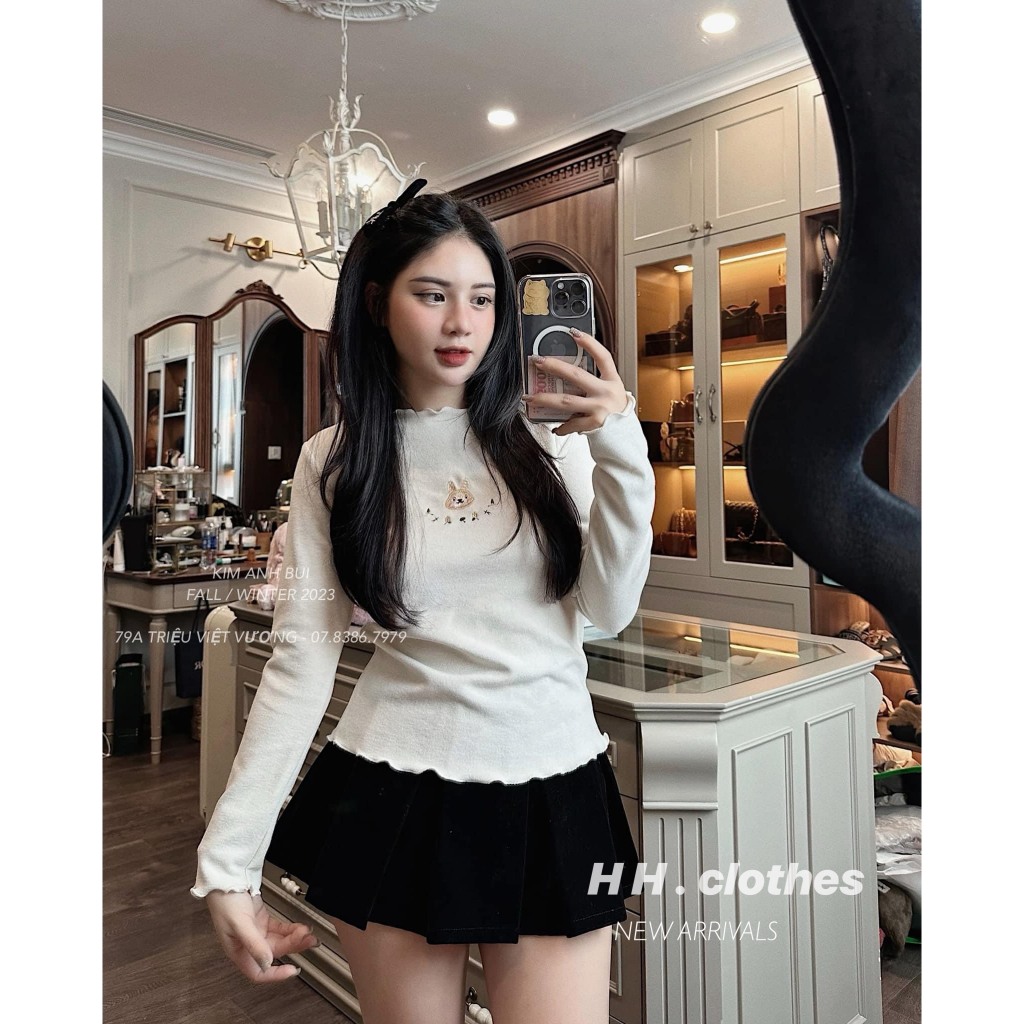 Áo nỉ nhung thêu thỏ SM