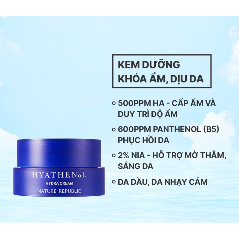 Kem Dưỡng Khoá Ẩm Nature Republic Hyathenol Hydra Cream 50ml