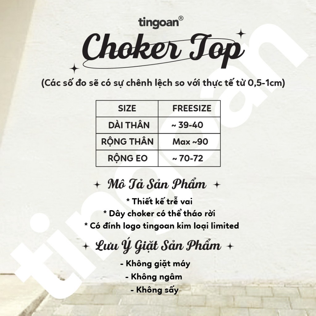 TINGOAN® - Áo trễ vai len trắng đính logo TINGOAN® dây trắng CHOKER TOP/WH -- WH