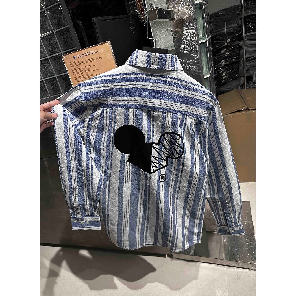 ÁO SƠ MI Linen sọc Logo CHUOT TRANG