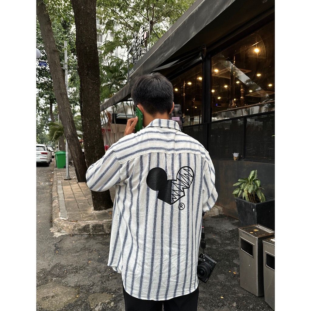 ÁO SƠ MI Linen sọc Logo CHUOT TRANG