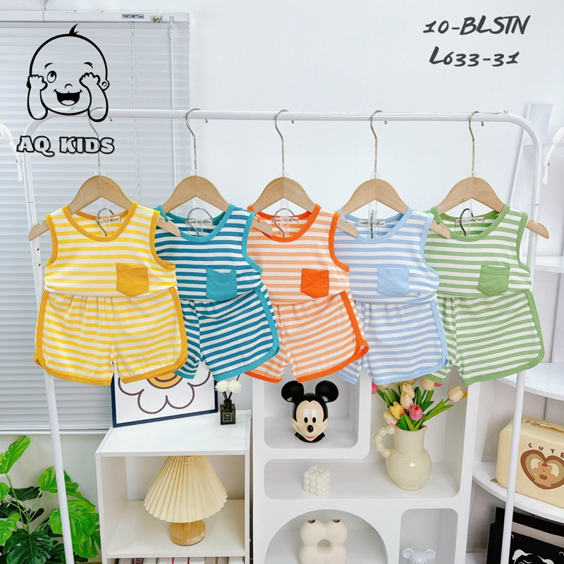 Bộ ba lỗ sọc dệt thun lạnh VISCO chất mềm mịn mát cho bé trai bé gái size 80-170