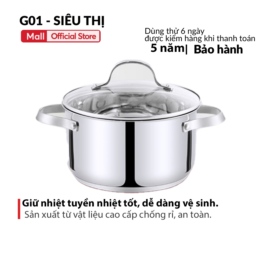 Nồi Inox 304 3 Đáy Cao Cấp G01 Không Kén Bếp Xài Cho Mọi Loại Bếp An Toàn