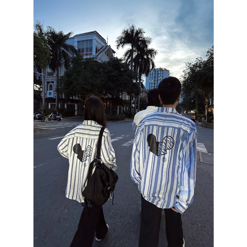 ÁO SƠ MI Linen sọc Logo CHUOT TRANG