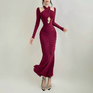Đầm maxi chéo ngực dáng đuôi cá nhún thân sexy dự tiệc sang trọng