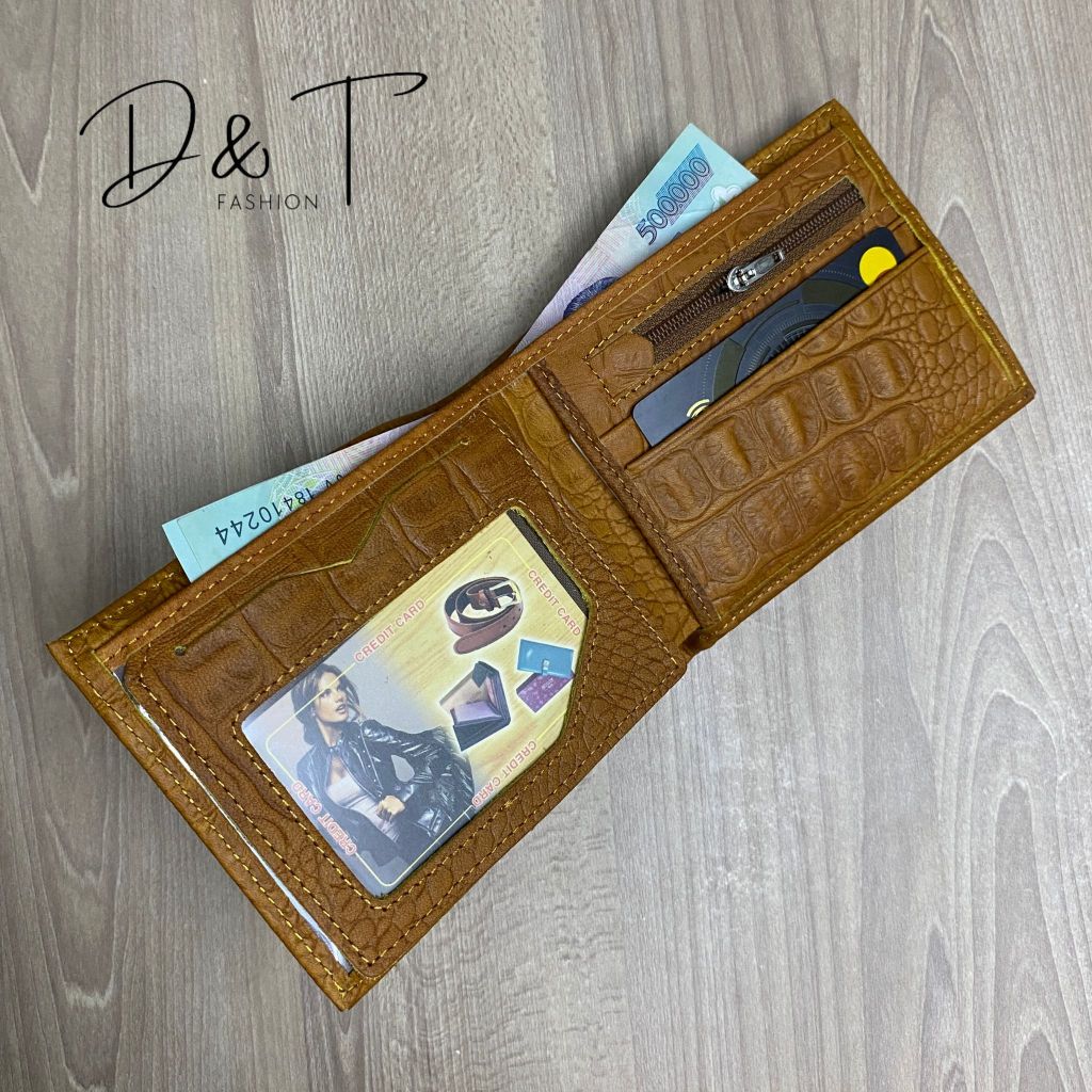 Ví Nam - Bóp Nam Da Bò Vân Cá Sấu Cao Cấp Dáng Ngang Nhỏ Gọn Lớp Da Ngoài Ép Mịn DT22