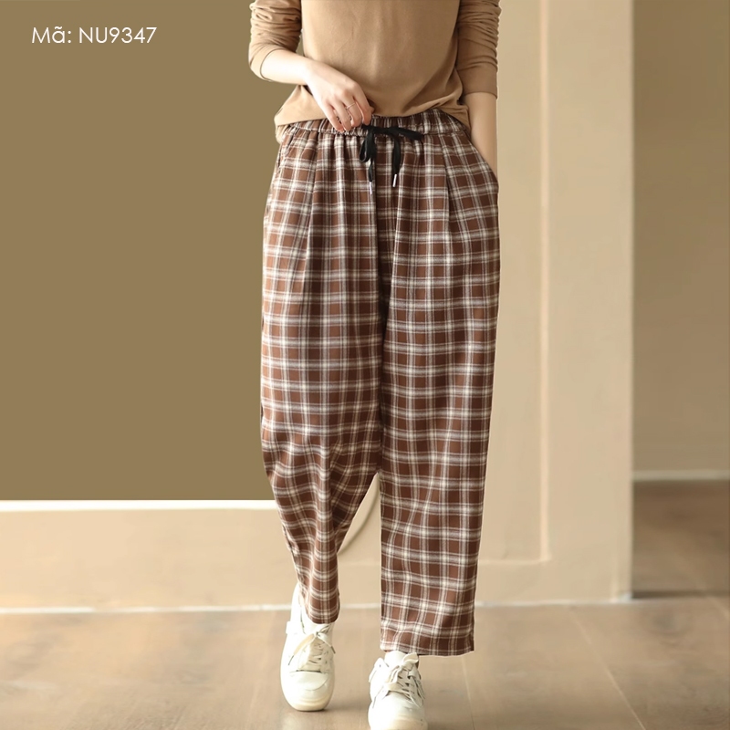 Quần baggy KAMAKA kẻ sọc caro lưng thun dây rút - NU9346