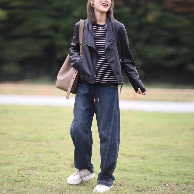 Quần baggy denim basic KAMAKA lưng thun dây rút một túi sau - NU9360