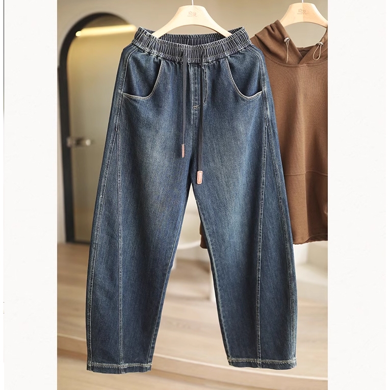 Quần baggy denim basic KAMAKA lưng thun dây rút một túi sau - NU9360