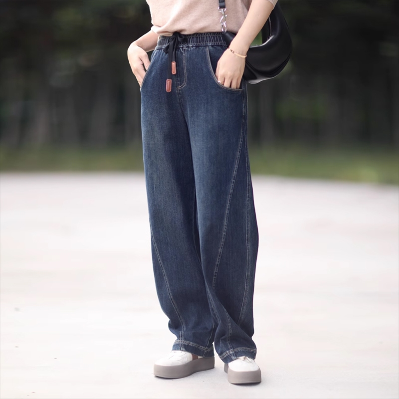 Quần baggy denim basic KAMAKA lưng thun dây rút một túi sau - NU9360