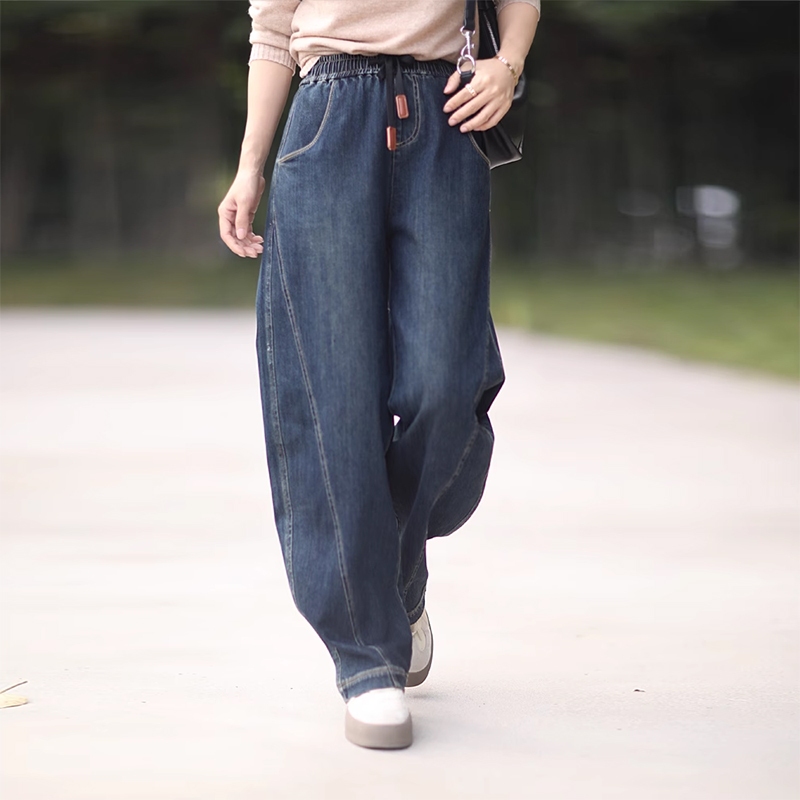 Quần baggy denim basic KAMAKA lưng thun dây rút một túi sau - NU9360