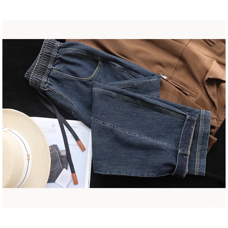 Quần baggy denim basic KAMAKA lưng thun dây rút một túi sau - NU9360