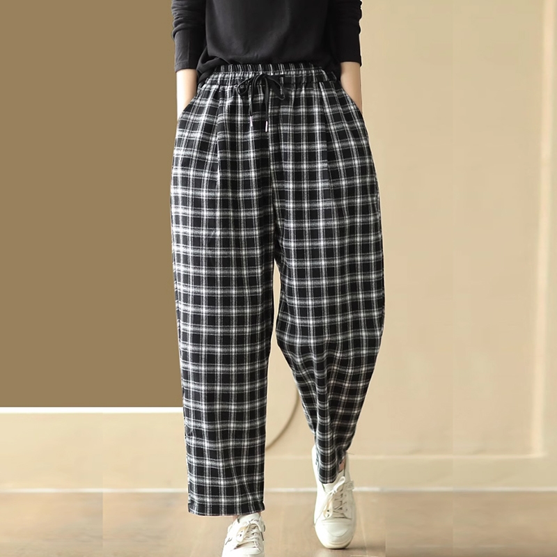 Quần baggy KAMAKA kẻ sọc caro lưng thun dây rút - NU9346