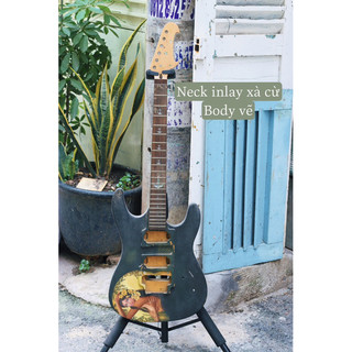 Xác đàn guitar điện, bass dùng decor nghệ thuật.