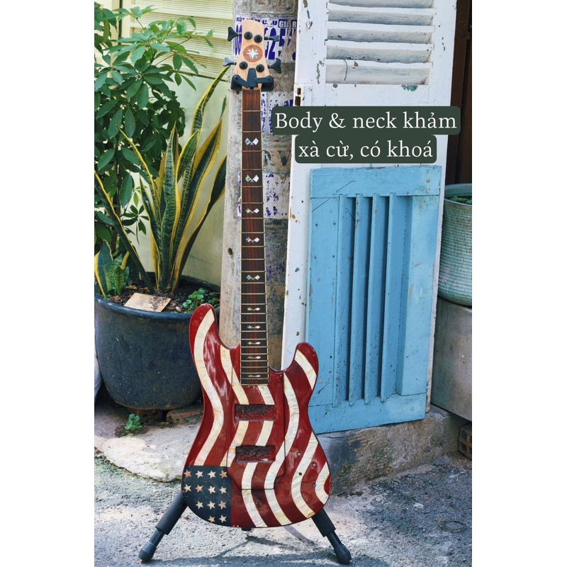 Xác đàn guitar điện, bass dùng decor nghệ thuật.