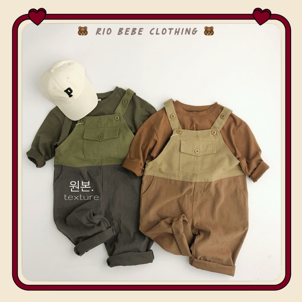 Yếm dài vintage chất đẹp cho bé trai bé gái phong cách Hàn Quốc