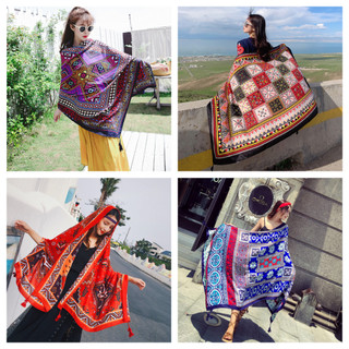 Khăn Choàng Họa Tiết Boho Đi Biển Nhiều Màu, Khăn Choàng Thổ Cẩm Vintage