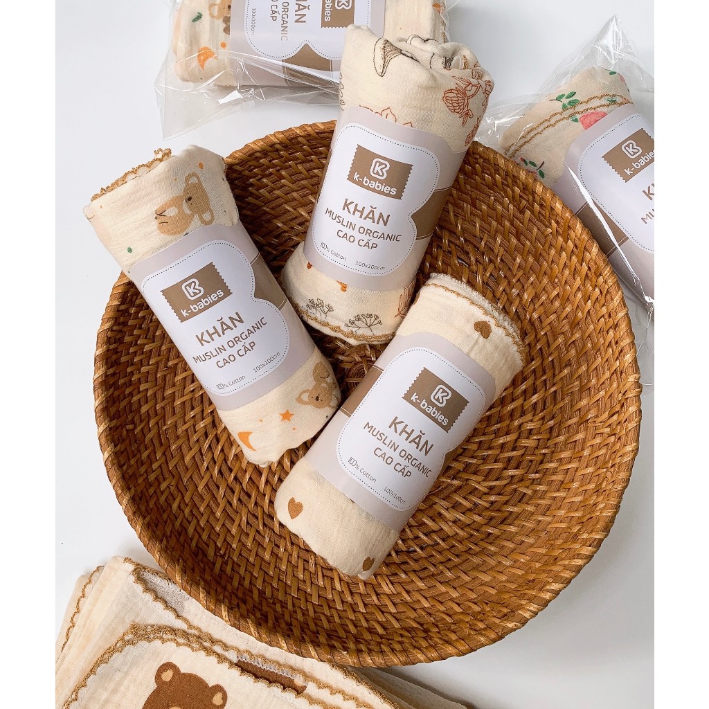 Khăn tắm xô Muslin BABY KING 2 lớp  kháng khuẩn cho bé sơ sinh túi lưới xinh xắn