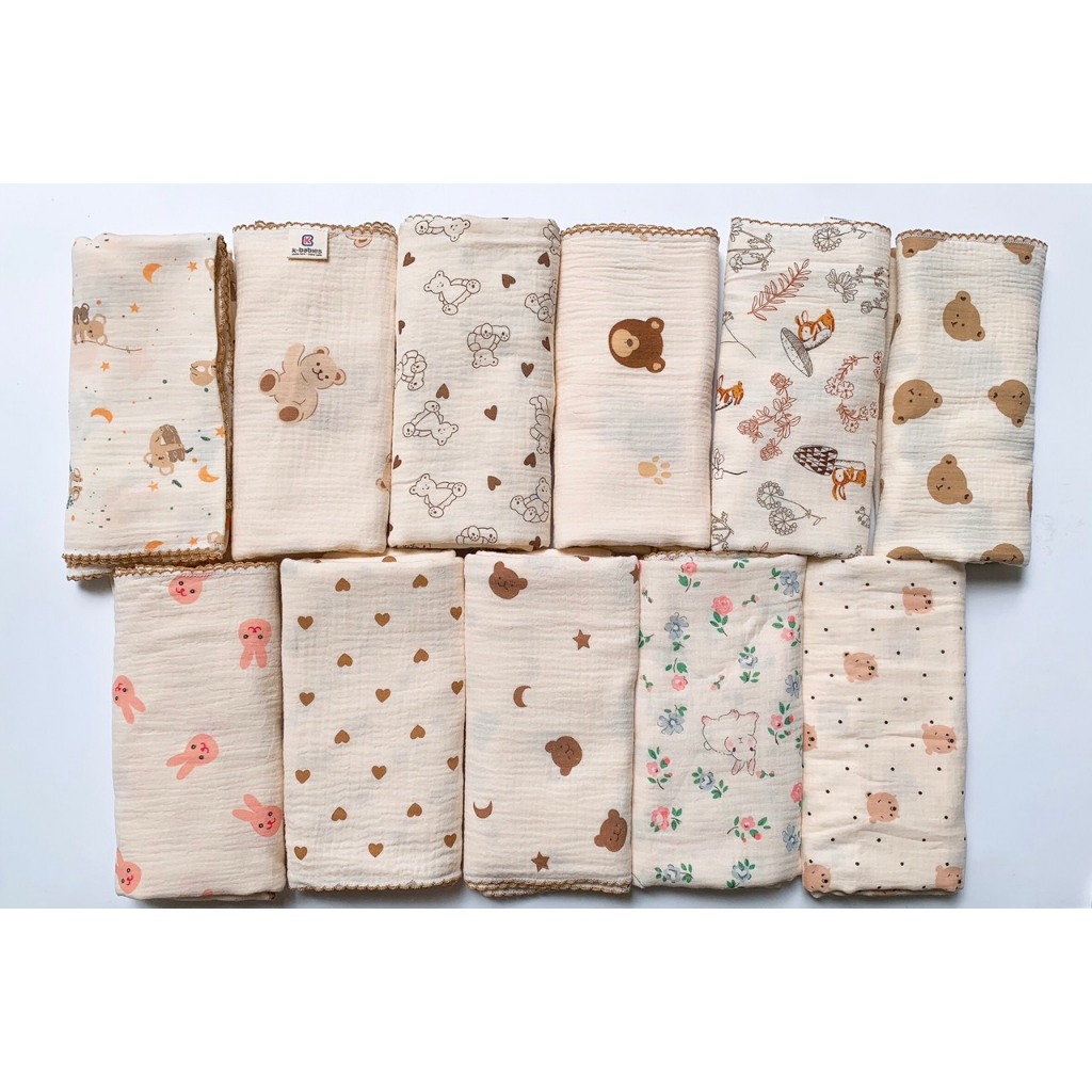Khăn tắm xô Muslin BABY KING 2 lớp  kháng khuẩn cho bé sơ sinh túi lưới xinh xắn