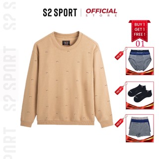 Áo thu đông nỉ nam dài tay S2 SPORT SW17 sweater cổ tròn bo chun họa tiết chấm bi chất nỉ cotton co giãn, bền màu