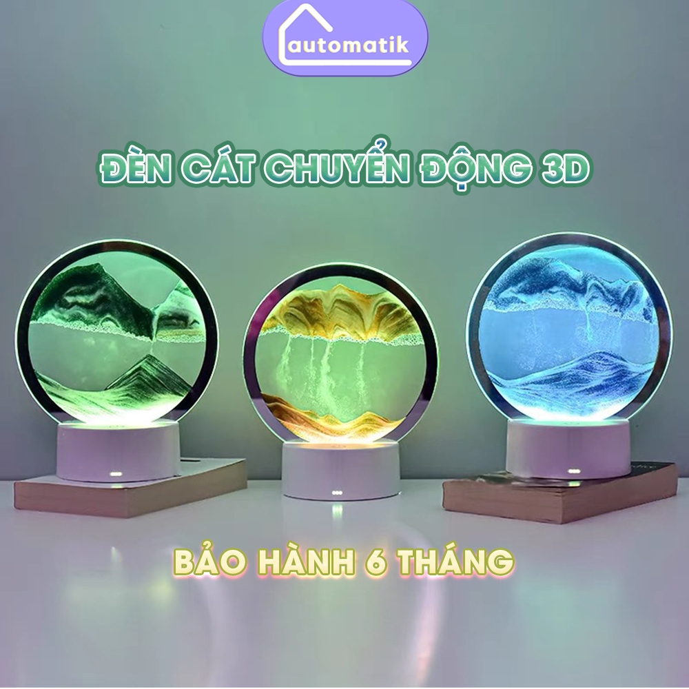 Đèn LED Trang Trí, Đèn Để Bàn Trang Trí Phòng Ngủ Decor Mini USB Tranh Cát Chuyển Động 3D Automatik