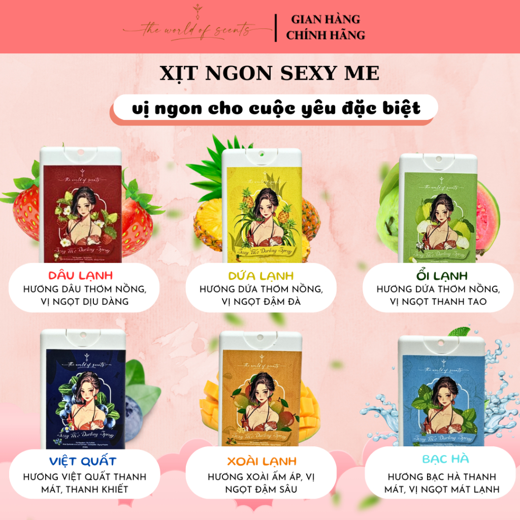 Combo Xịt Thơm & Xịt Ngon SEXY ME & KISS On Me Vị Trái Cây Thơm Ngon