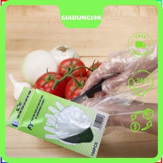 Găng tay dùng 1 lần chế biến thực phẩm, găng tay làm bếp, nấu nướng, rửa chén, nhựa HDPE, FY xanh lá hộp 100 cái.