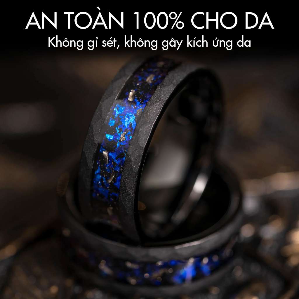 Nhẫn Nam Vonfram Stellar "The Kryptonite Blue" Đá Thiên Thạch Xanh - Cao Cấp Lịch Sự Không Gỉ - Bền Gấp 3 Nhẫn Titan