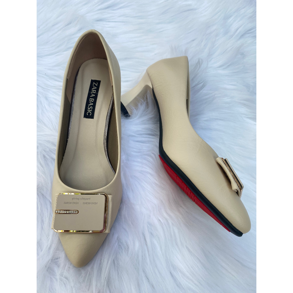 Giày cao gót công sở nữ mũi nhọn đế vuông bé đơn giản thanh lịch cao 3p, 5p, 7p