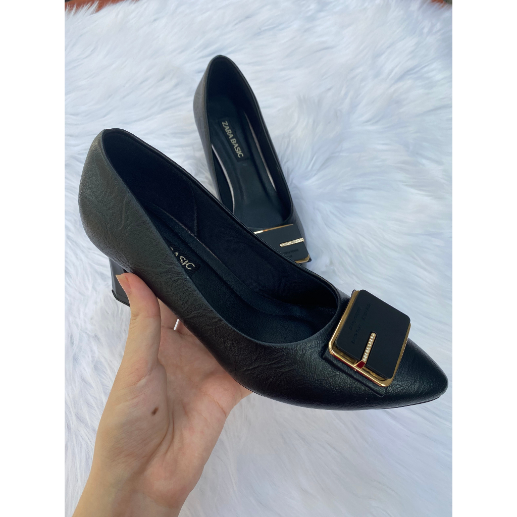 Giày cao gót công sở nữ mũi nhọn đế vuông bé đơn giản thanh lịch cao 3p, 5p, 7p