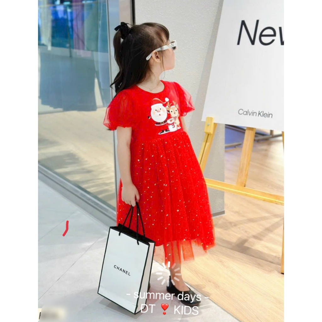 Váy giáng sinh, đầm noel in họa tiết xinh xắn cho bé gái 8-25kg