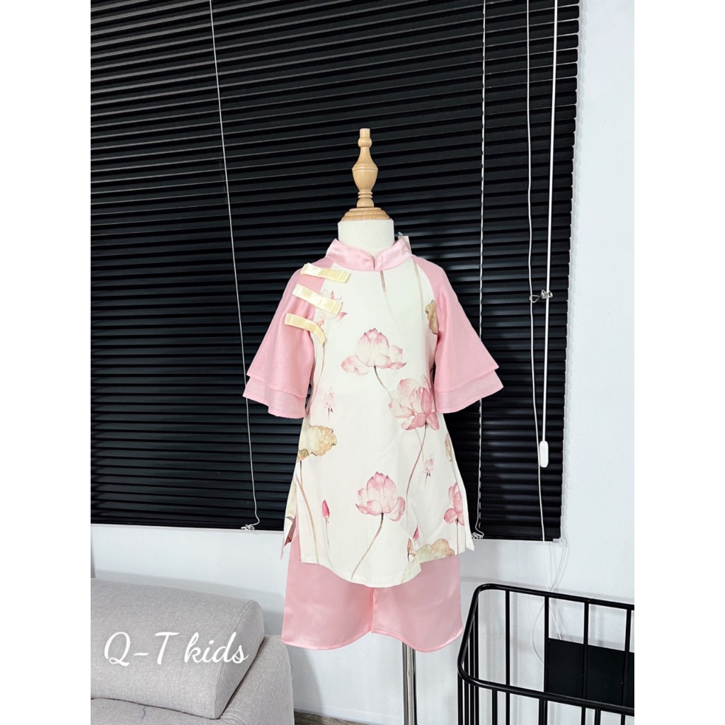 Set áo dài liên hoa cách tân cho bé gái mặc đi hội, lễ tết, du xuân