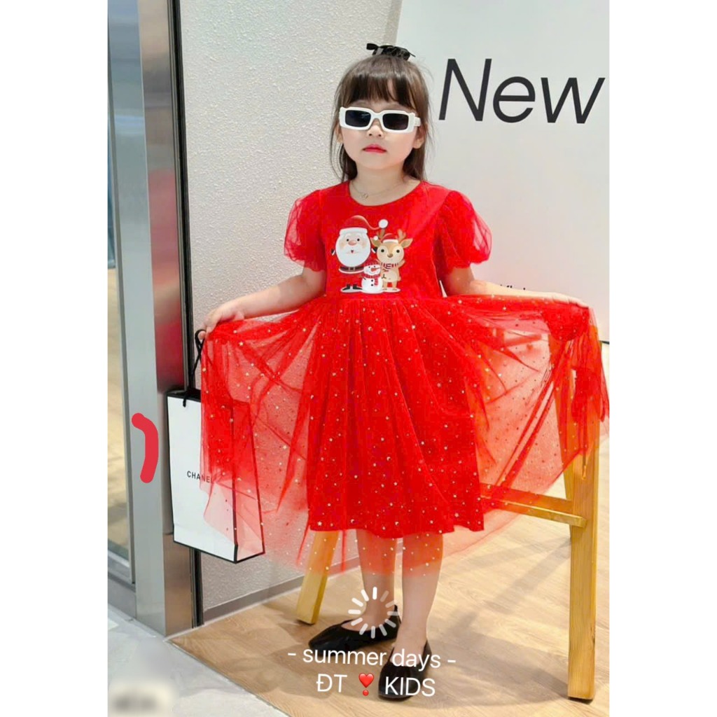 Váy giáng sinh, đầm noel in họa tiết xinh xắn cho bé gái 8-25kg