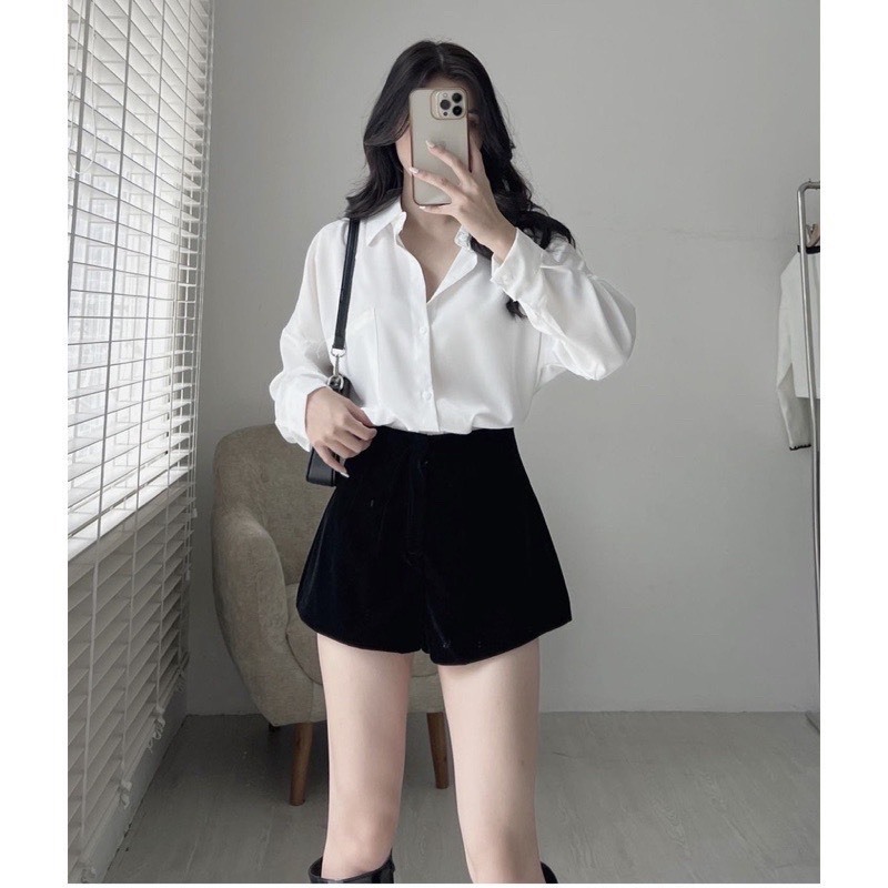 Quần Đùi Nhung Nữ Vải Dày Dặn, Quần Sooc Nhung 2 Lớp Cạp Cao Sang Trọng