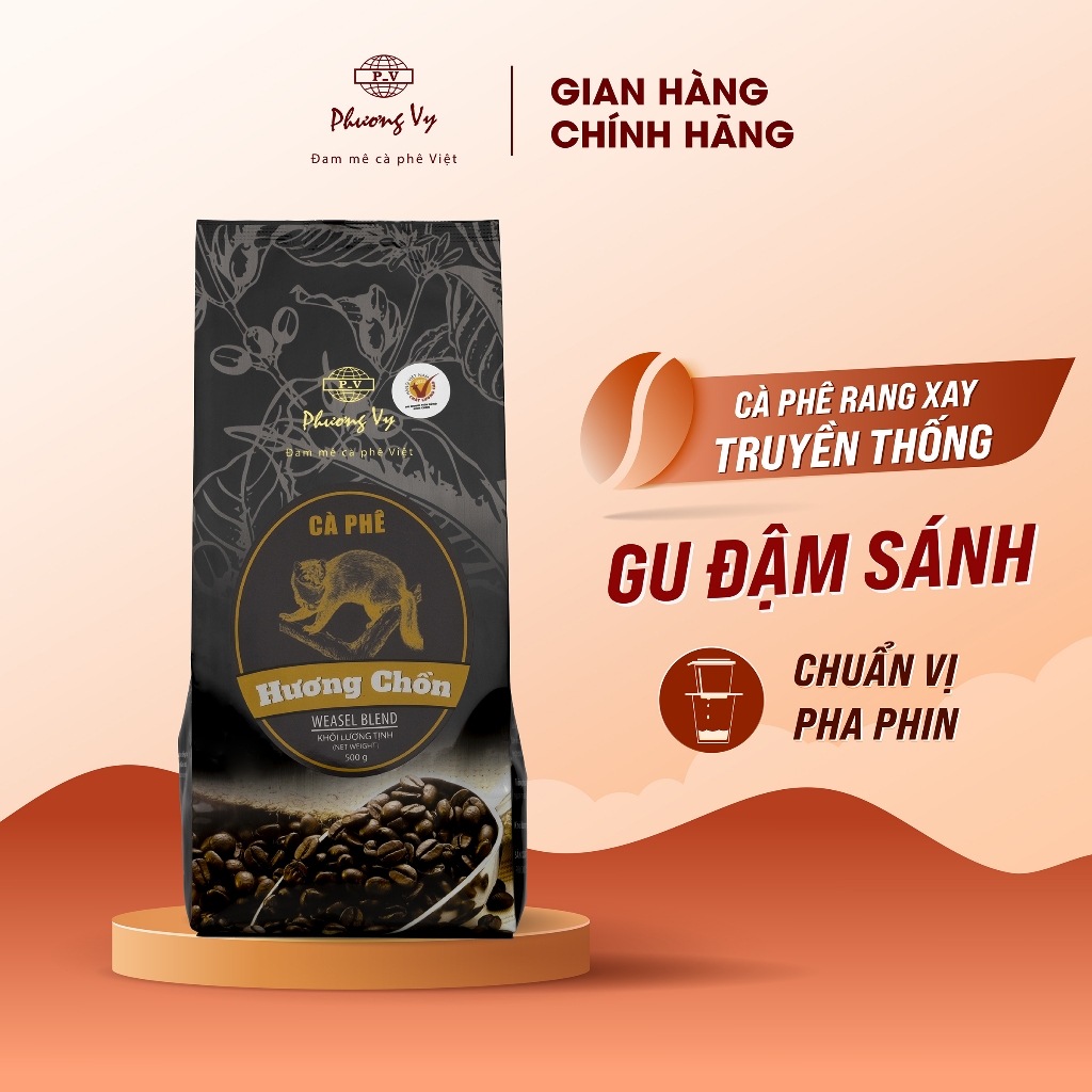 Cà Phê Rang Xay Hương Chồn 500g thơm béo đậm đà, cà phê truyền thống Phương Vy Coffee
