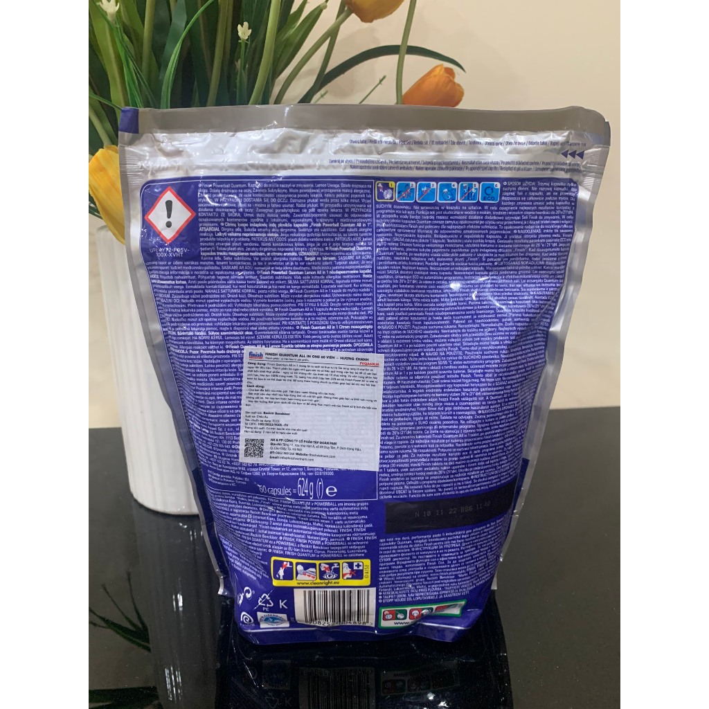 Viên Rửa Chén Bát Cao Cấp Finish Quantum All in 1 loại 12 chức năng túi 60 viên - Hương Chanh nhập khẩu EU đủ tem nhãn